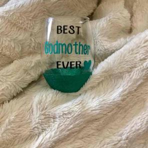 Teal Glitter dipped Godmother glass