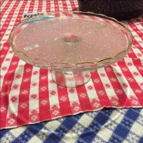 Vintage etched cake plate with gold rim