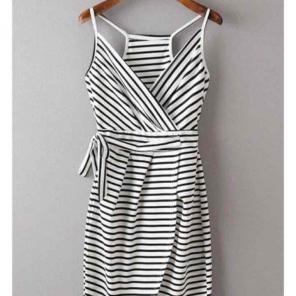 Classy black and white wrap around dress