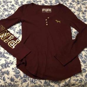New PINK MAROON HENLEY w/ gold