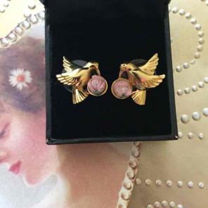 Vintage Hummingbird And Flower Earrings