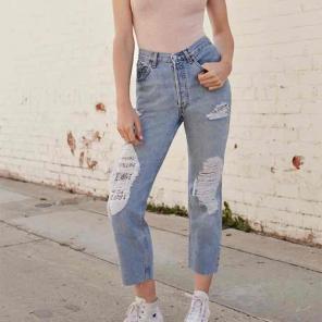 LA Edit Distressed Bandana Mom Jeans