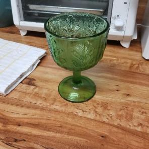 Vintage green glass goblet