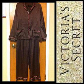 Victoria Secret Brown Silk Pajama Set
