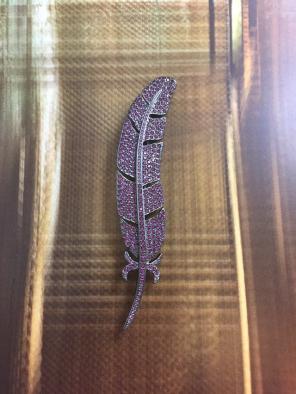 Large Feather Purple Rhinestone Brooch