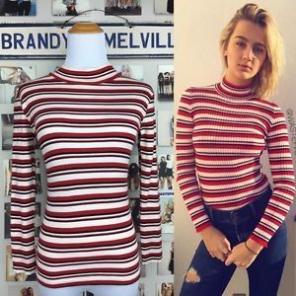 BM Striped Long Sleeve Mock Neck