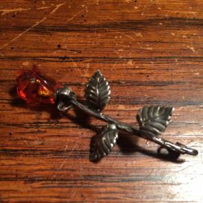 925 & Baltic Amber VTG Rose Brooch