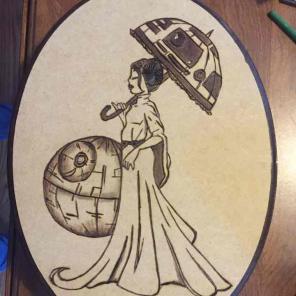 Princess Leia with R2-D2 Woodburning