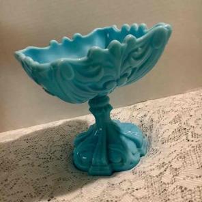 Vintage Blue Glass Compote Candy Dish