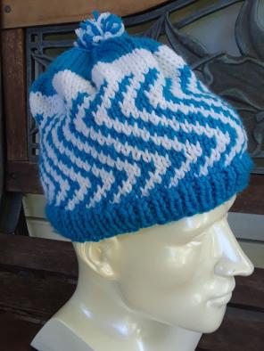 Knitted Beanie Blue and White