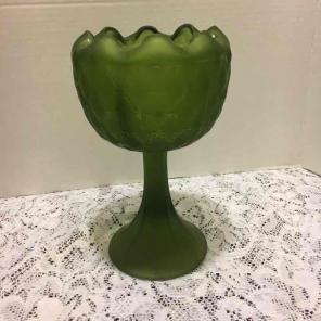 Vintage Frosted Green Pedestal Bowl