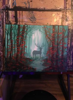 12x16 Acrylic Deer In The Forest Paintin