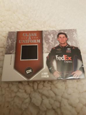 DENNY HAMLIN RACE USED FIRESUIT CARD