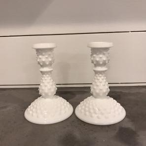 Vintage Milk Glass Hobnail Candle Sticks