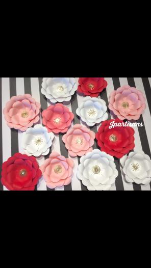 Red pink paper flower/wall decor gold