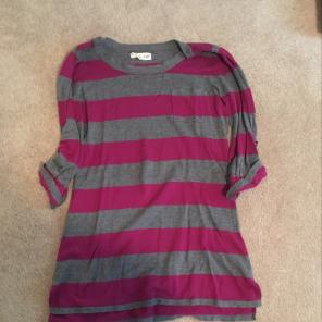 Pink And Gray Striped Tunic Sweater