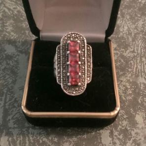 Sterling Art Deco Garnet Marcasite Ring