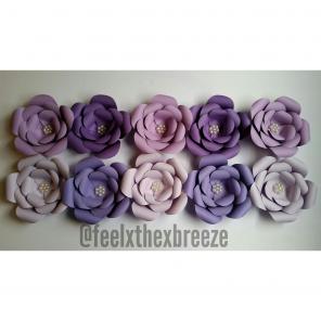 Set of 10 Purple Tones Paper Flowers