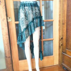 Sheer Green Thick Lace Asymmetric Skirt
