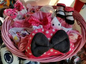 Pink Minnie newborn baby gift basket