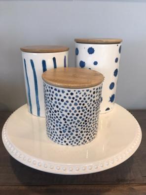Magenta Blue And White Canisters