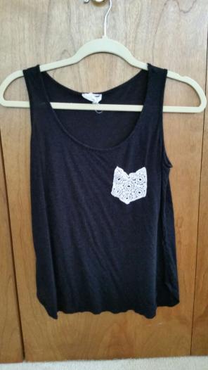 Black Tank with Crochet Pocket