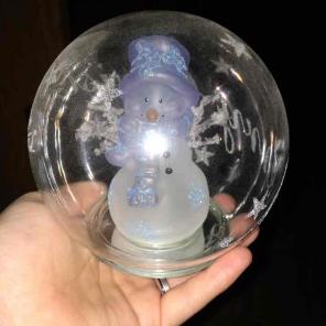 The snowman in the globe lights up