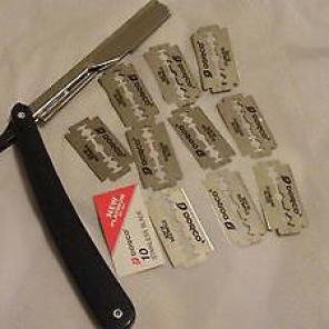 STRAIGHT RAZOR KNIFE AND 10 DORCO BLADES