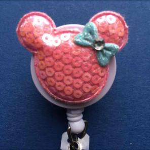 Pink Sequin Minnie Mouse ID Badge Nurse