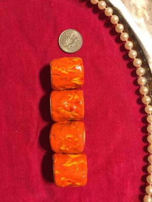 4 Orange Tube Shaped Macrame Beads