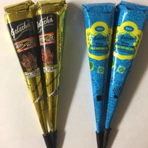 2 BLACK 2 BLUE COLORED HENNA CONES