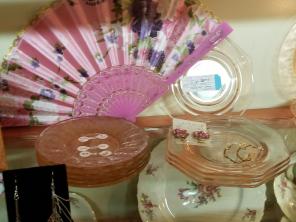 Authentic deco pink glass plates