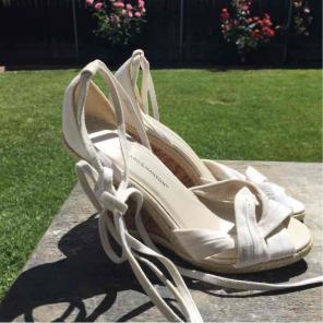 White lace up wedges