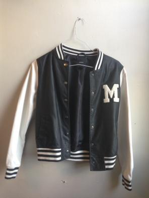 Leather Black & White M Varsity Jacket