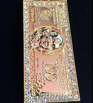 $100 BILL DIAMONDScz 18K GOLDp NECKLACE!