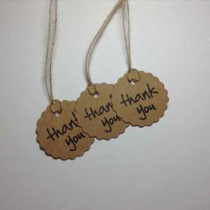 Kraft scalloped thank you tags string