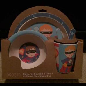 Natural Bamboo 5 Piece Mealtime Set Boys