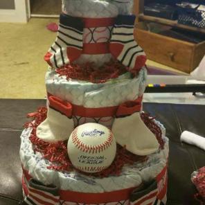 Base ball themed diaper cake