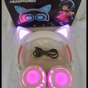 Pink LED cat ear headphones