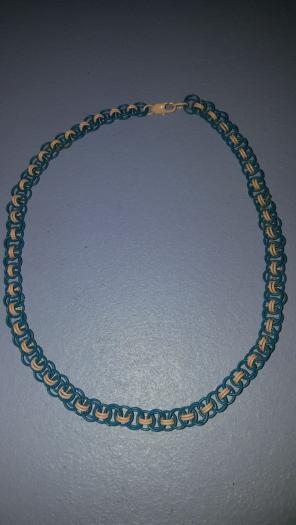 Pink and blue chainmail necklace