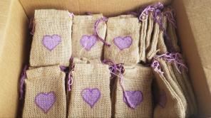 44 Hand-stamped Burlap Favor Bags