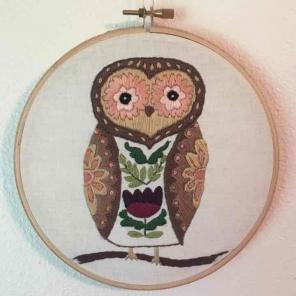 Handmade owl embroidery art