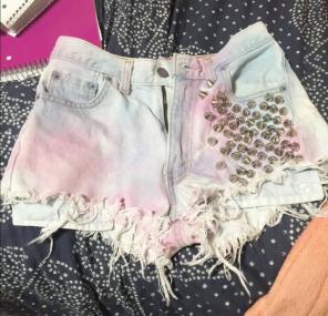 LF Tie Dye Studded Denim Shorts
