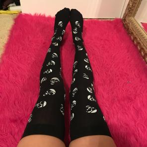 Black thigh high skull skeleton socks