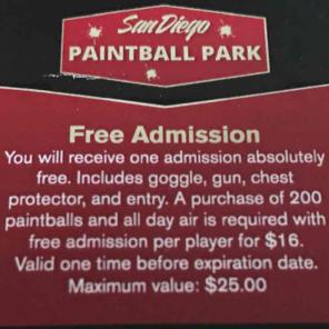 1 ticket to San Diego Paintball Park
