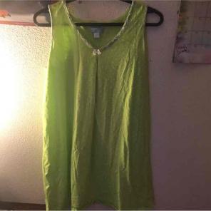 Green poka dotted gown