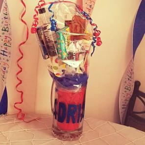 Custom name mug filled with candy