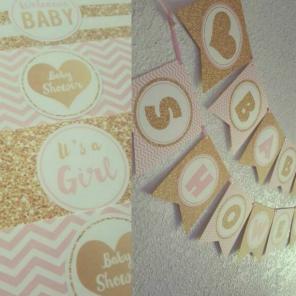Pink and gold baby shower decor