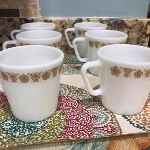 6 Pyrex Golden Butterfly coffee mugs