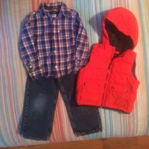 Plaid shirt & jeans w/ puffer Vest, 2T